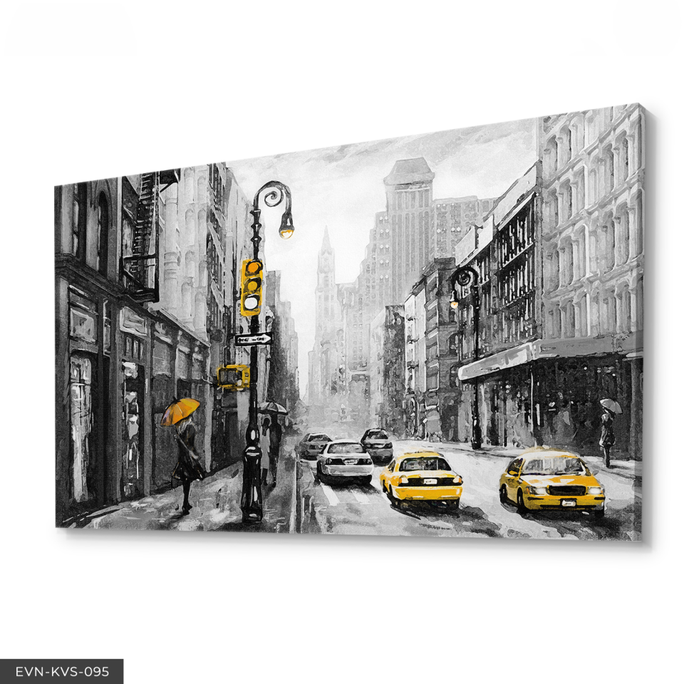 Sarı Şemsiyeli Kadın Tek Parça Kanvas Canvas Tablo Tablo