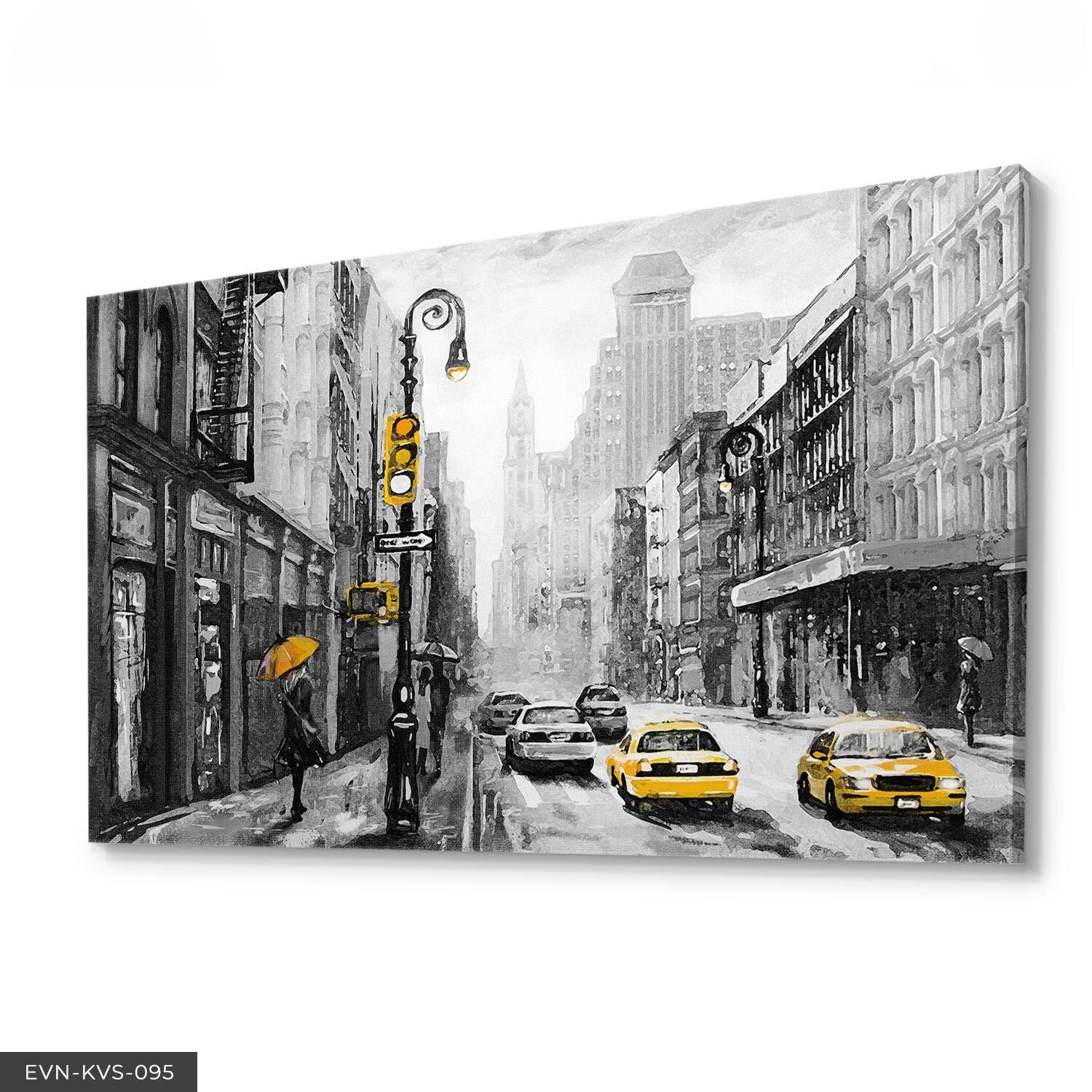 Sarı Şemsiyeli Kadın Tek Parça Kanvas Canvas Tablo Tablo 40 x 30 CM - Çok Renkli