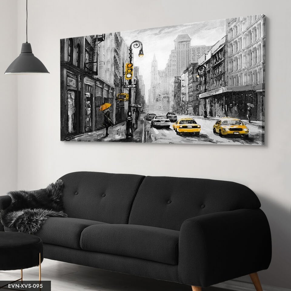 Sarı Şemsiyeli Kadın Tek Parça Kanvas Canvas Tablo Tablo