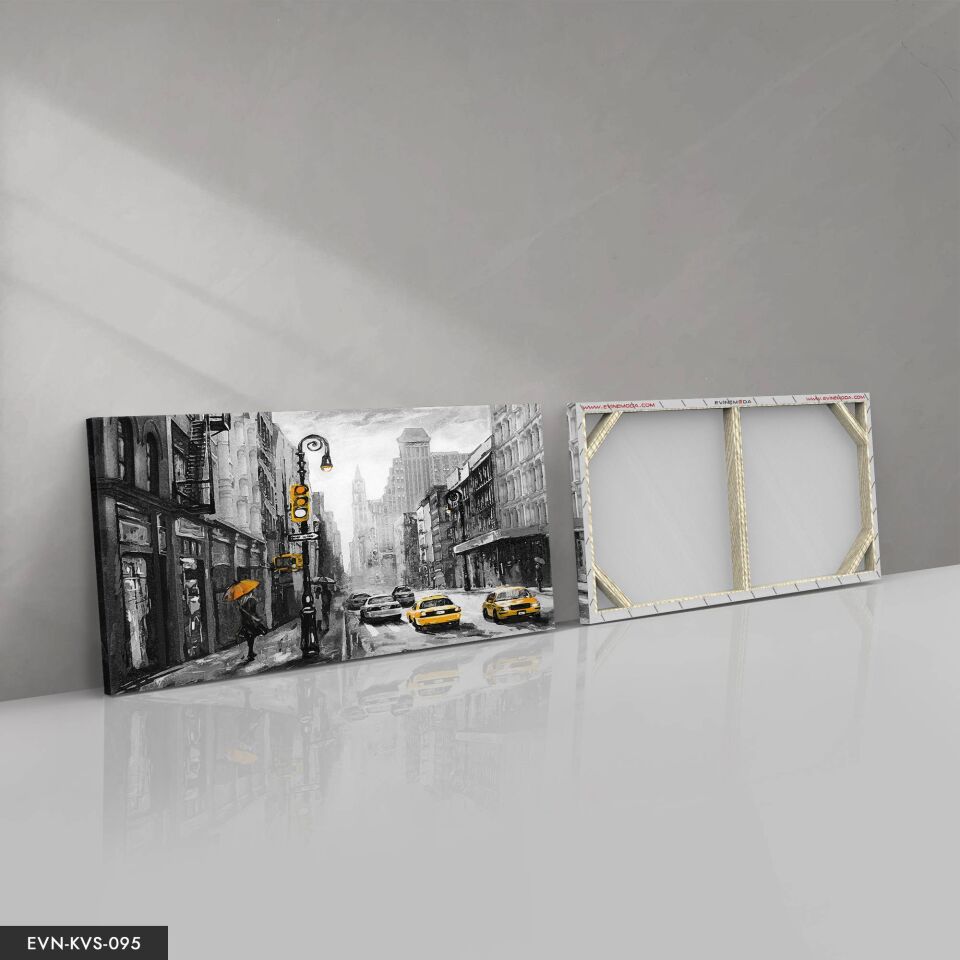 Sarı Şemsiyeli Kadın Tek Parça Kanvas Canvas Tablo Tablo 40 x 30 CM - Çok Renkli