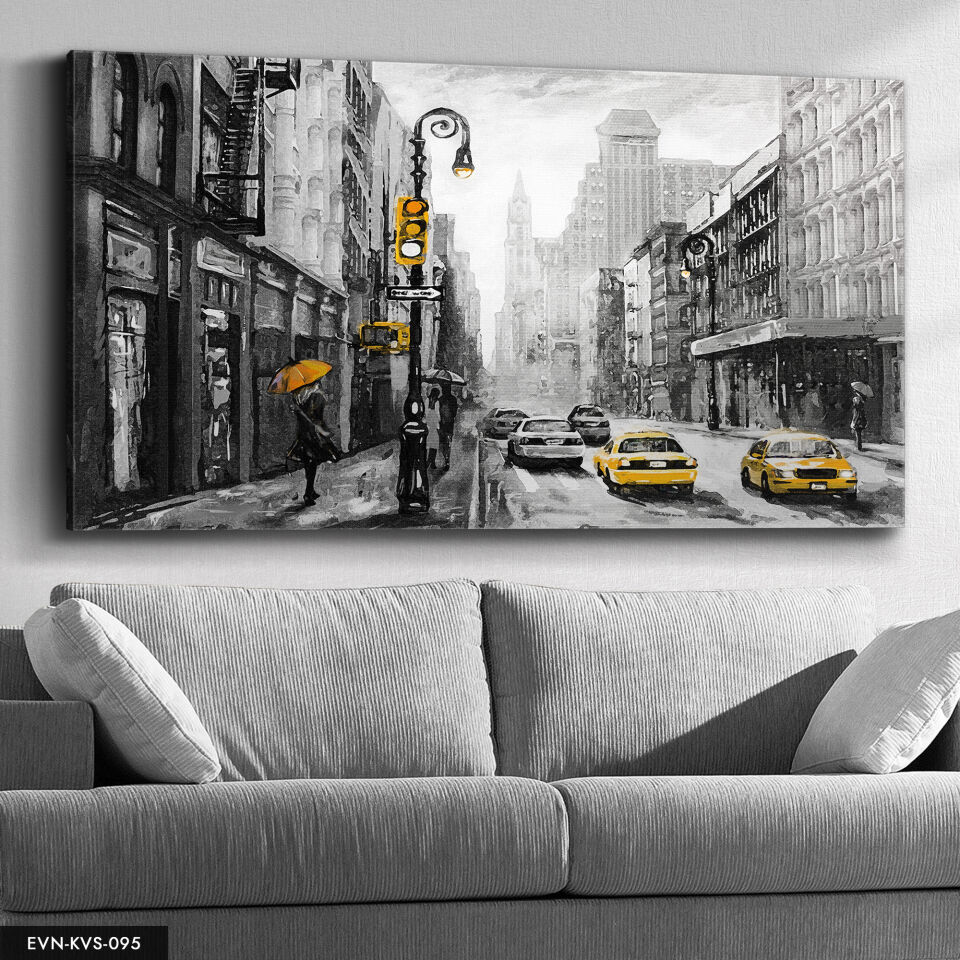 Sarı Şemsiyeli Kadın Tek Parça Kanvas Canvas Tablo Tablo