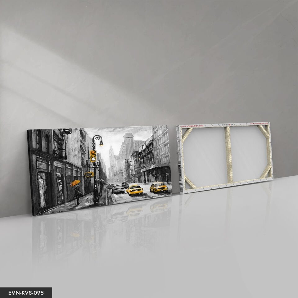 Sarı Şemsiyeli Kadın Tek Parça Kanvas Canvas Tablo Tablo