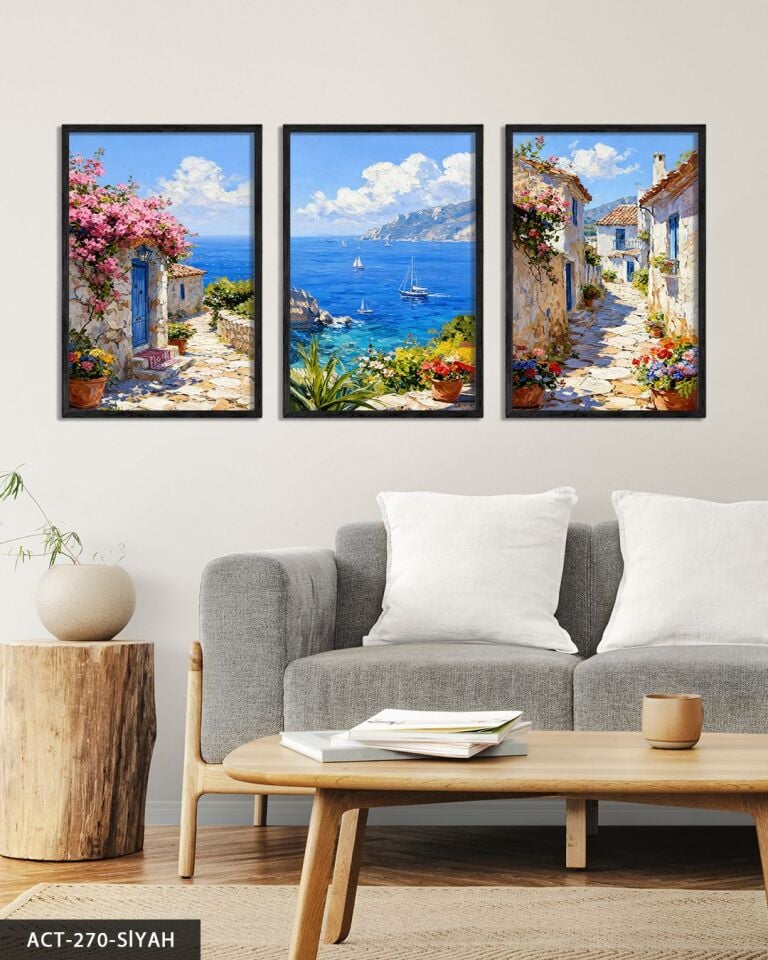 Deniz Manzarası 3 Parça Ahşap Çerçeveli Tablo ACT Siyah - 20 x 30 CM