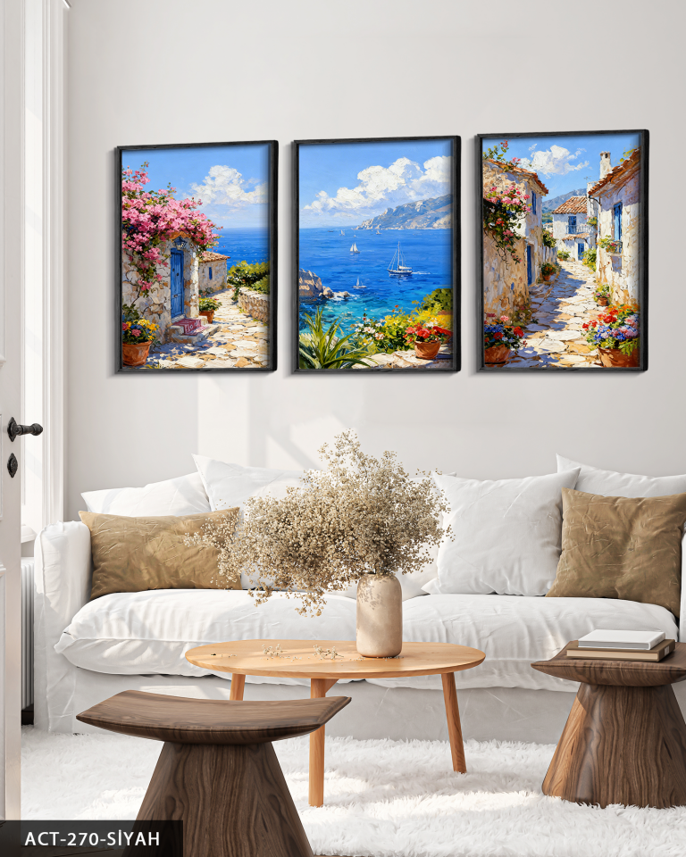 Deniz Manzarası 3 Parça Ahşap Çerçeveli Tablo ACT Siyah - 20 x 30 CM