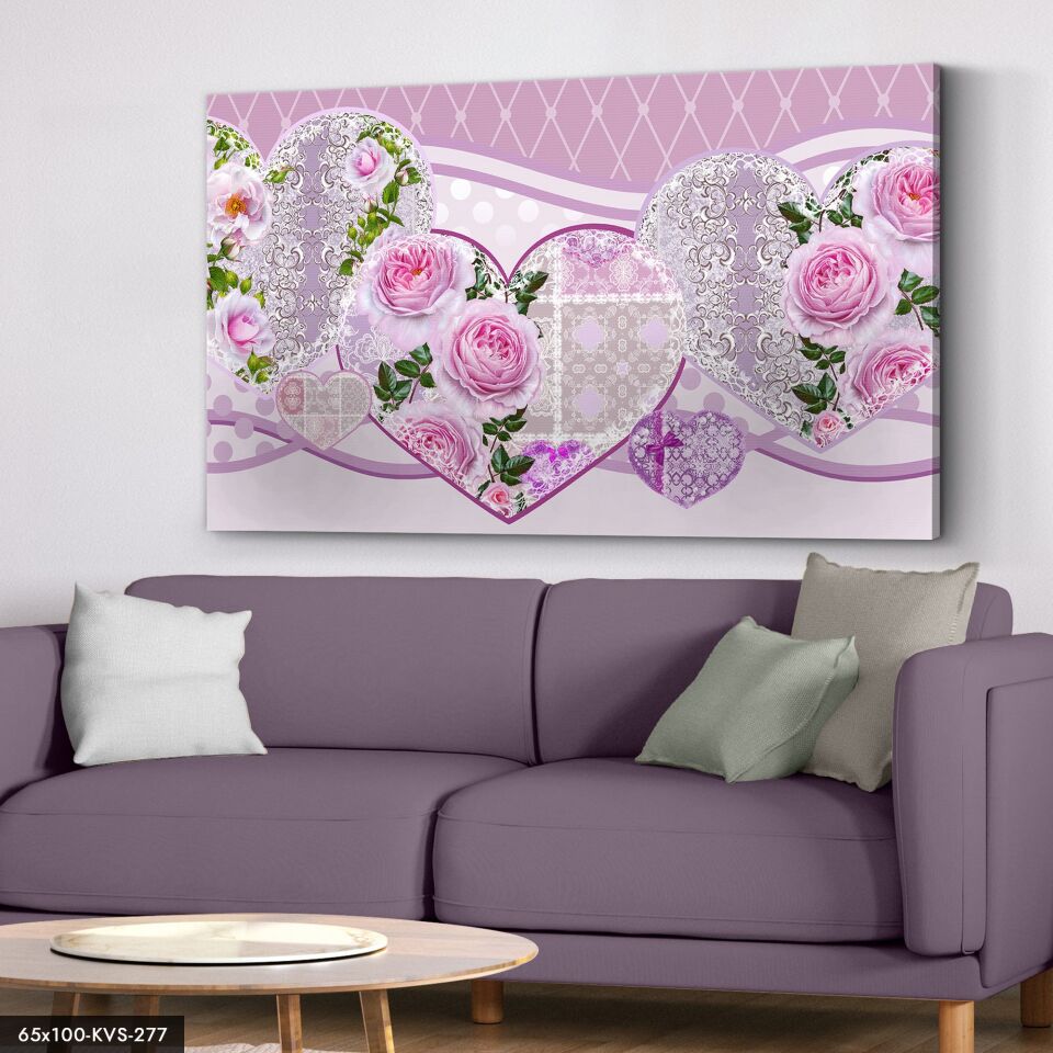 Pembe Çiçekler Kanvas - Canvas Tablo 40 x 30 CM - Çok Renkli