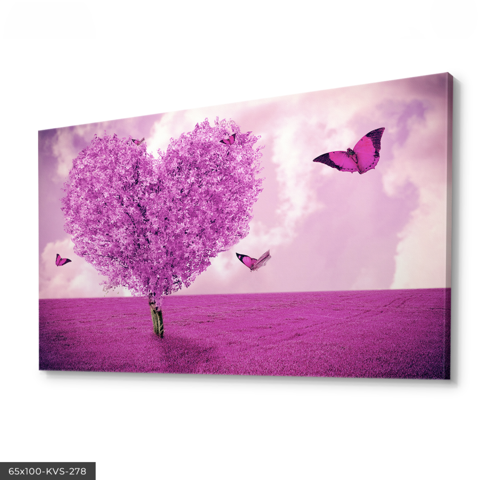Mor Ağaç Kelebek Kanvas - Canvas Tablo