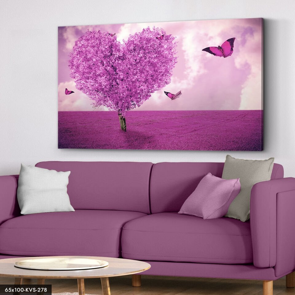 Mor Ağaç Kelebek Kanvas - Canvas Tablo