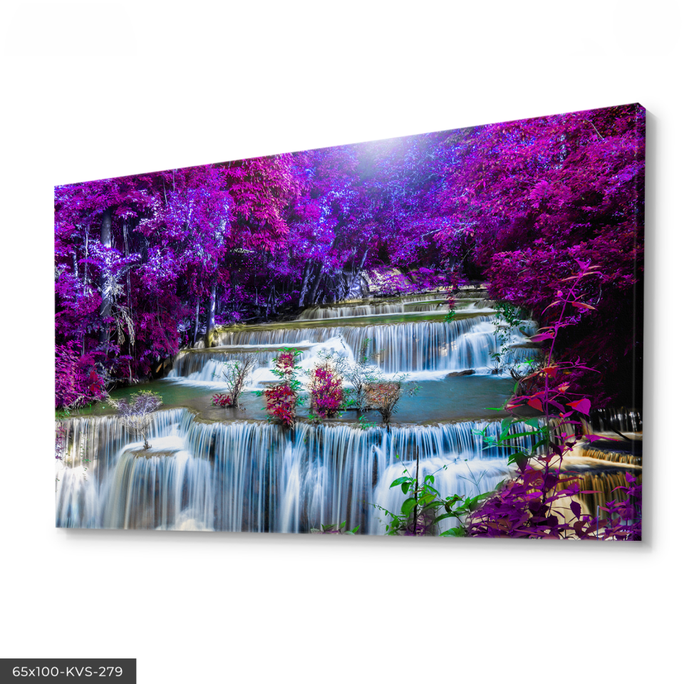 Mor Ağaçlar Şelale Kanvas - Canvas Tablo