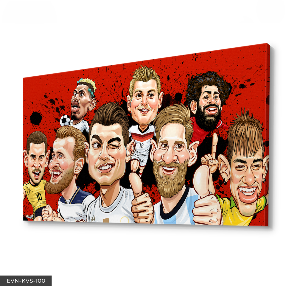 Futbolcu Karikatür Tek Parça Kanvas Canvas Tablo Tablo