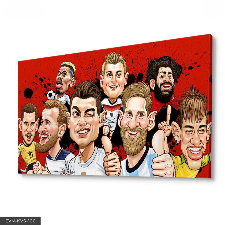 Futbolcu Karikatür Tek Parça Kanvas Canvas Tablo Tablo