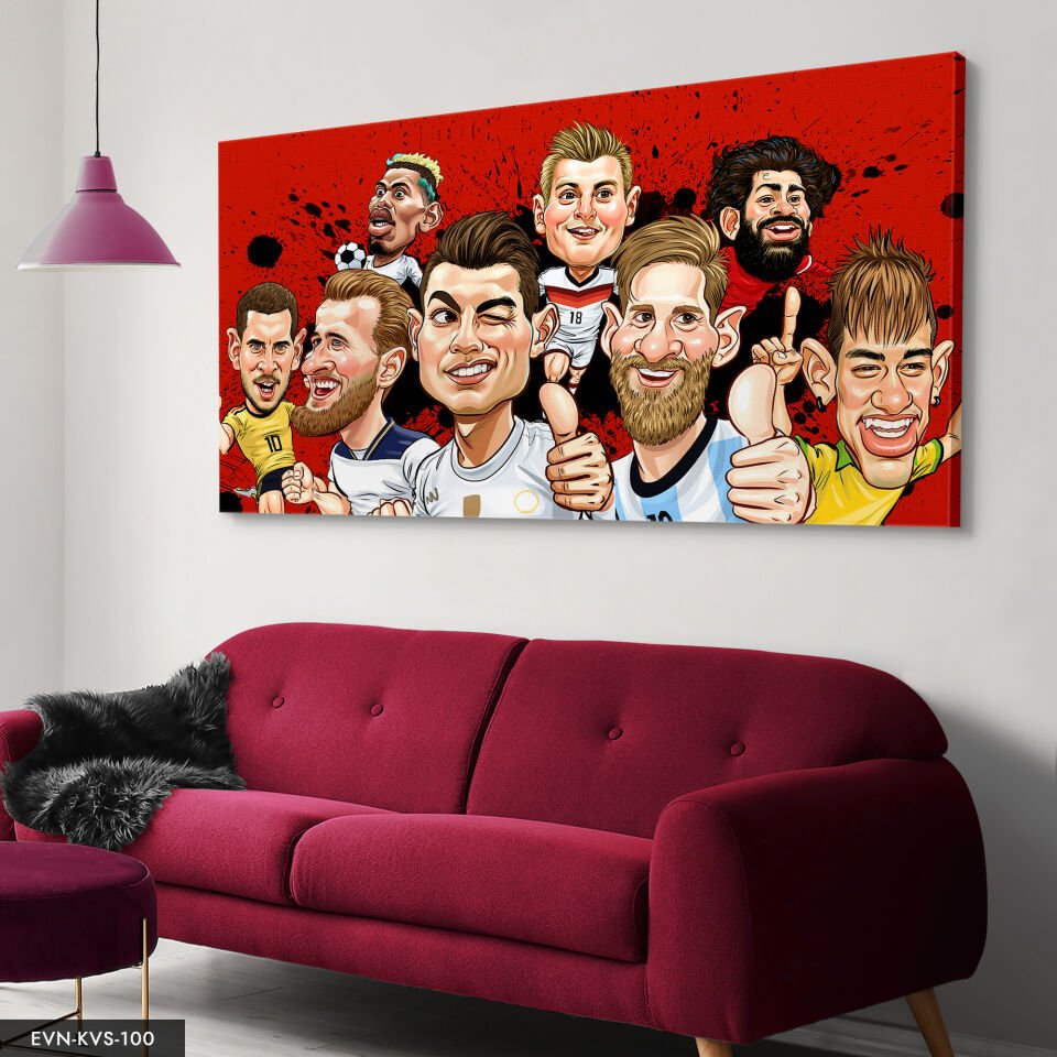 Futbolcu Karikatür Tek Parça Kanvas Canvas Tablo Tablo