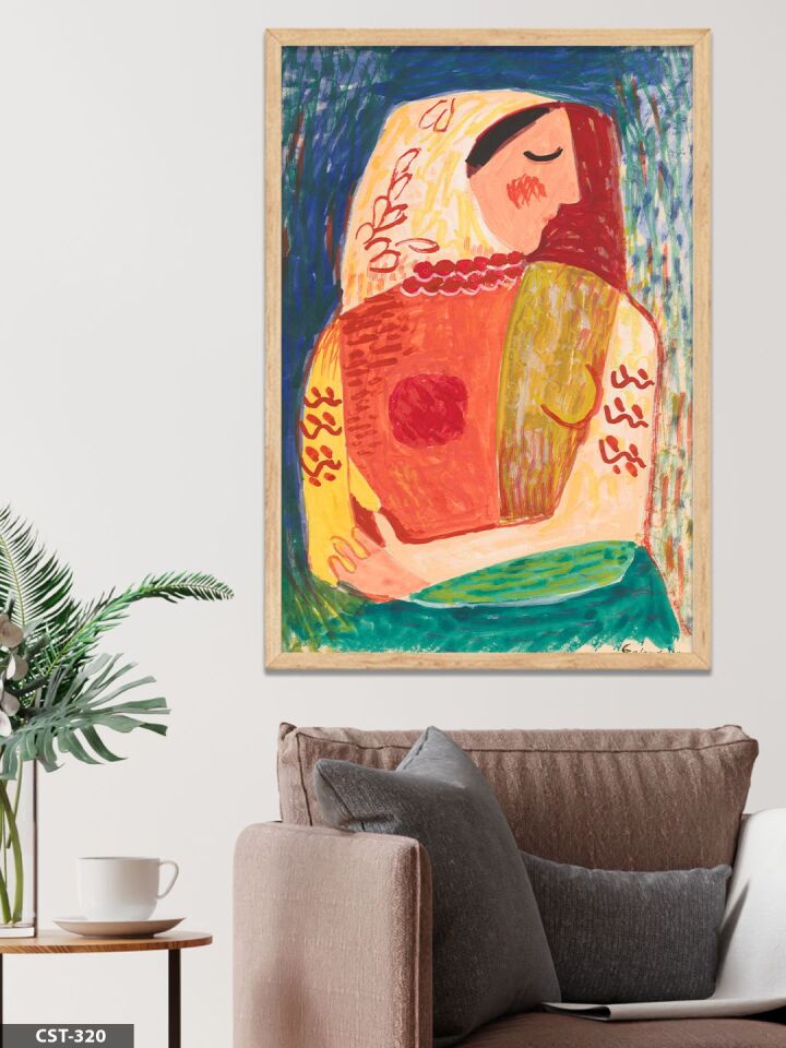 Pablo Picasso Kucaklaşan Kadınlar Tek Parça Ahşap Çerçeveli Tablo Naturel - 50 x 70 CM
