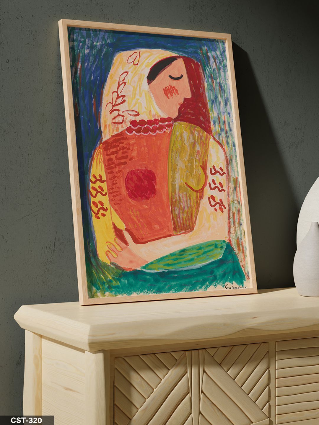 Pablo Picasso Kucaklaşan Kadınlar Tek Parça Ahşap Çerçeveli Tablo Naturel - 50 x 70 CM