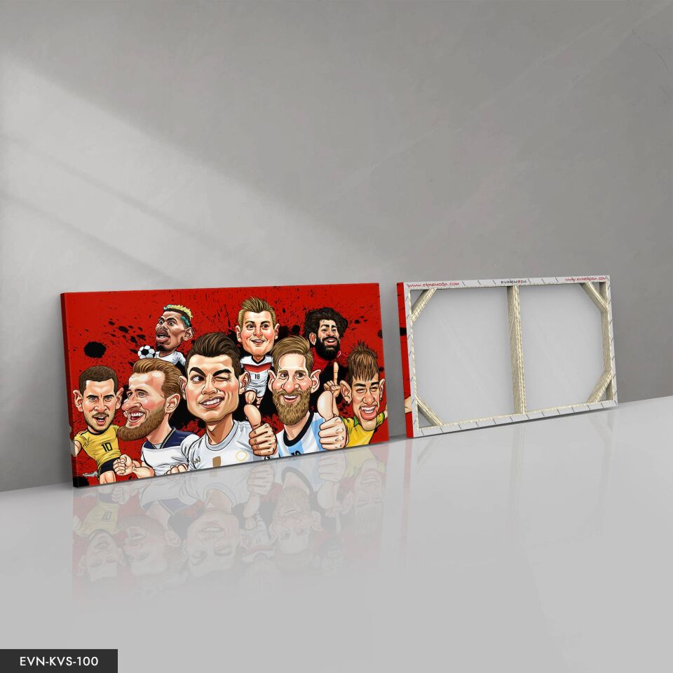 Futbolcu Karikatür Tek Parça Kanvas Canvas Tablo Tablo 40 x 30 CM - Çok Renkli