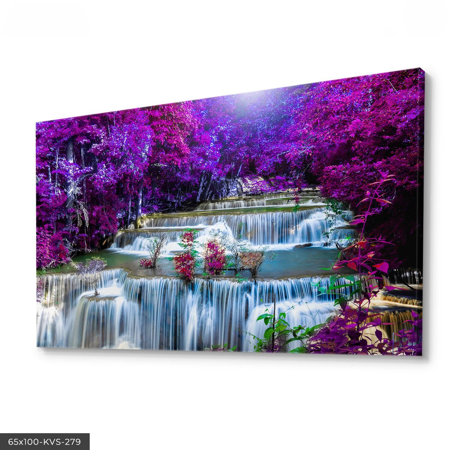 Mor Ağaçlar Şelale Kanvas - Canvas Tablo 40 x 30 CM - Çok Renkli