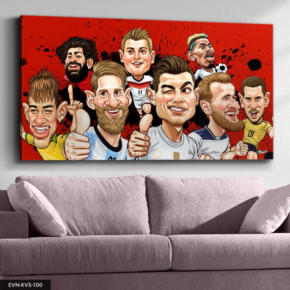 Futbolcu Karikatür Tek Parça Kanvas Canvas Tablo Tablo