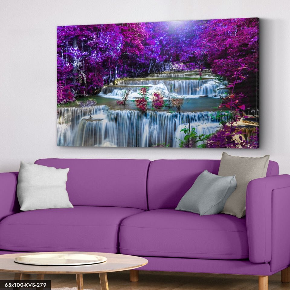 Mor Ağaçlar Şelale Kanvas - Canvas Tablo