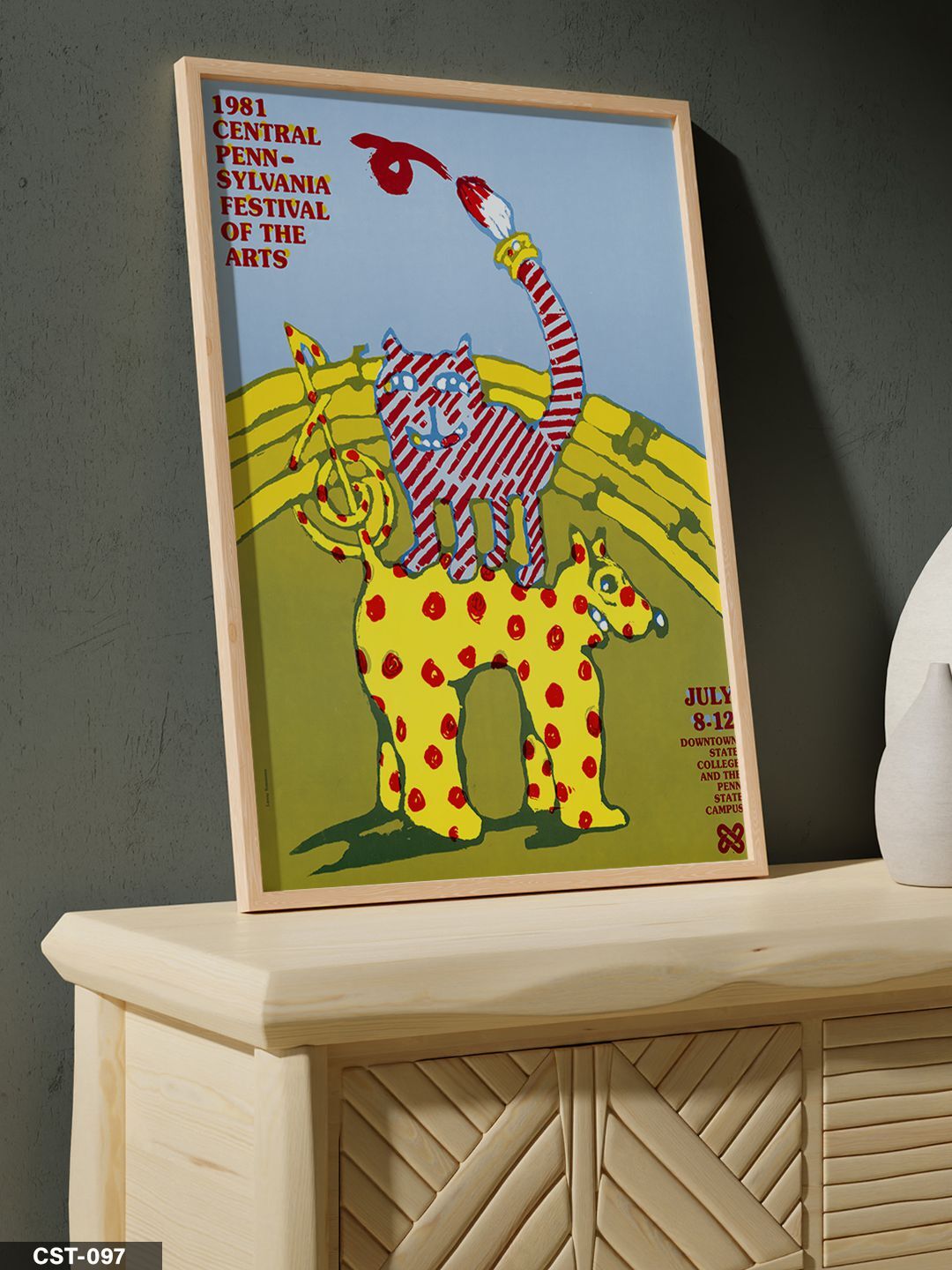 Sarı Fonlu Hayvan Figürlü illüstrasyon Tek Parça Ahşap Çerçeveli Tablo Naturel - 20 x 30 CM