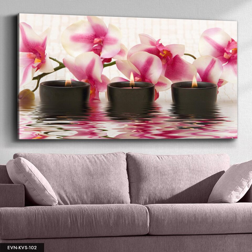 Orkide Ve Mum Tek Parça Kanvas Canvas Tablo Tablo 40 x 30 CM - Çok Renkli