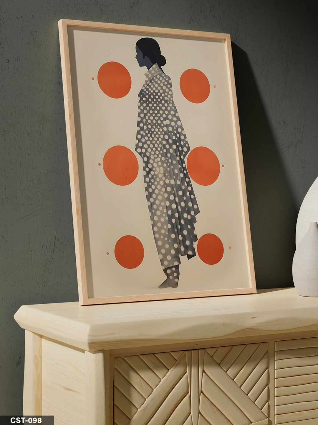 Nokta Desenli Minimalist illüstrasyon Tek Parça Ahşap Çerçeveli Tablo Naturel - 20 x 30 CM