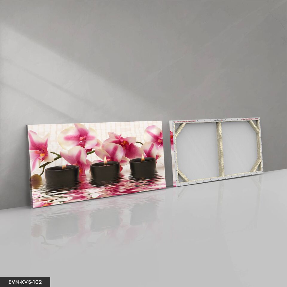Orkide Ve Mum Tek Parça Kanvas Canvas Tablo Tablo 40 x 30 CM - Çok Renkli