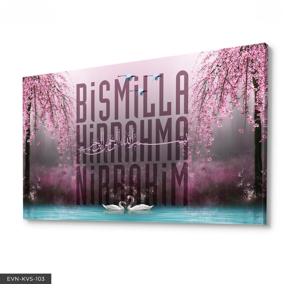 Besmele Yazılı Kuğu Gölü Tek Parça Kanvas Canvas Tablo Tablo