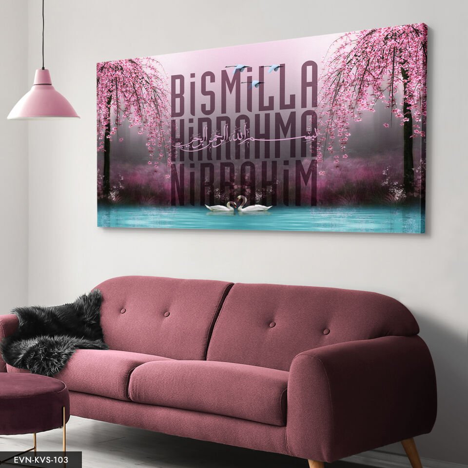 Besmele Yazılı Kuğu Gölü Tek Parça Kanvas Canvas Tablo Tablo