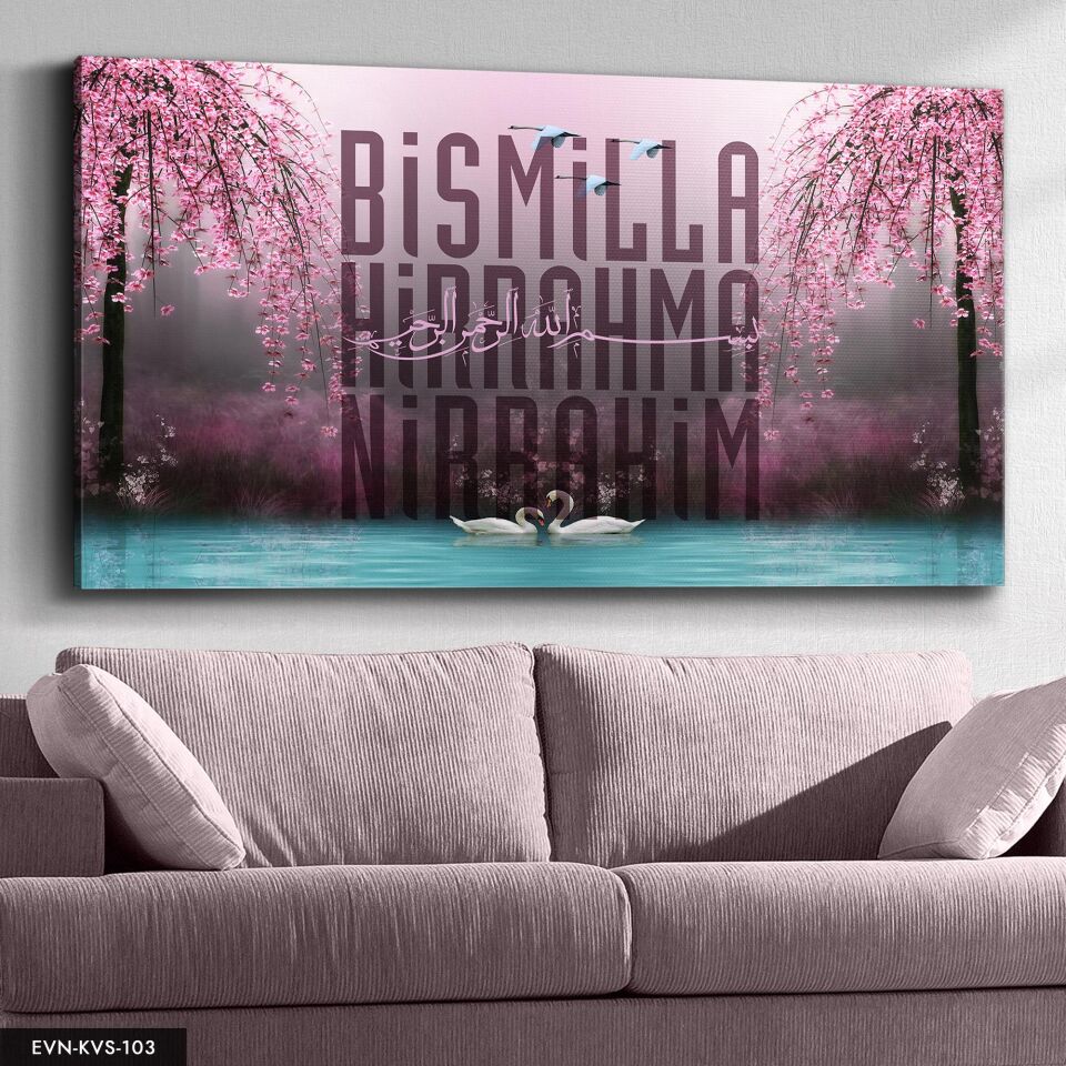 Besmele Yazılı Kuğu Gölü Tek Parça Kanvas Canvas Tablo Tablo 40 x 30 CM - Çok Renkli