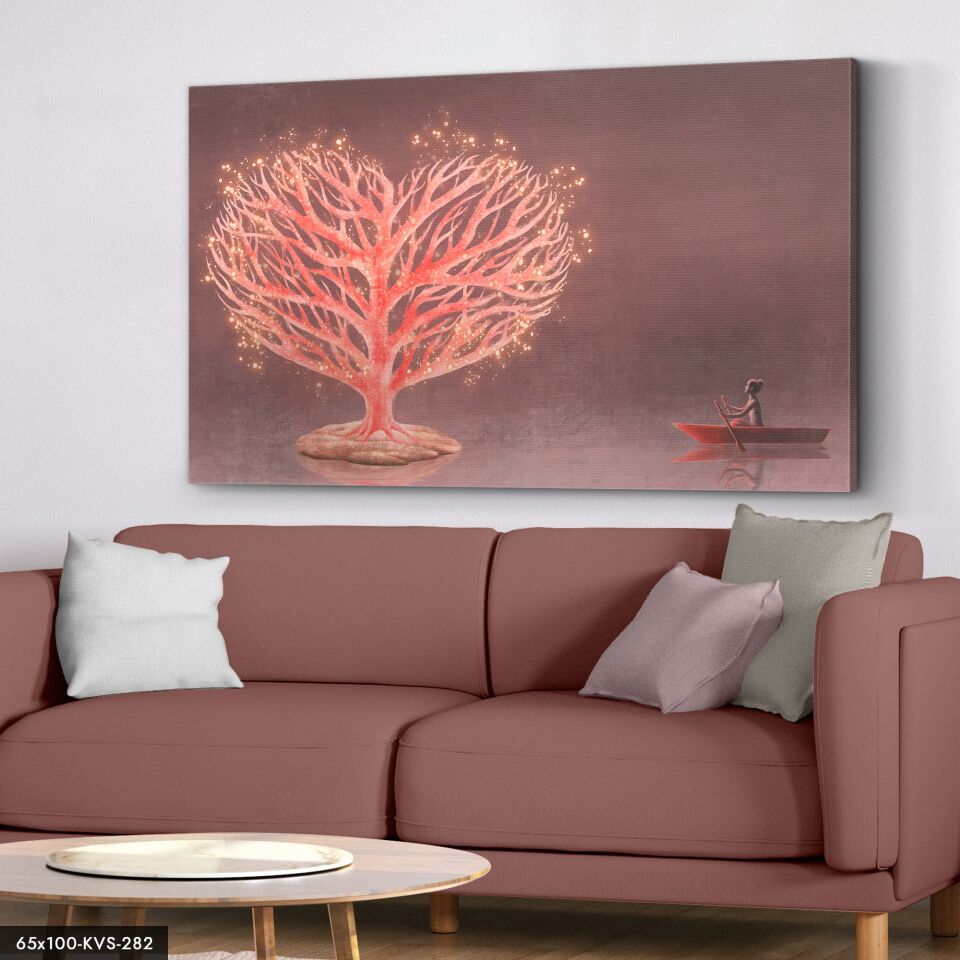 Kalp Ağaç Kanvas - Canvas Tablo 40 x 30 CM - Çok Renkli