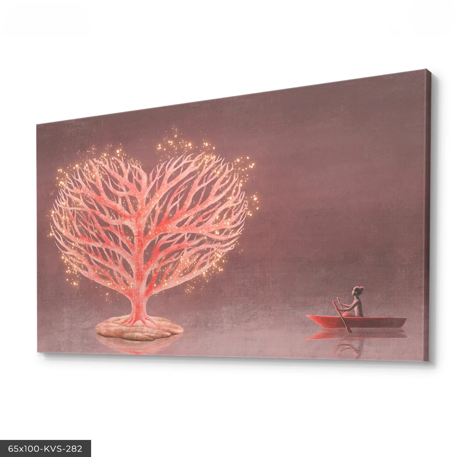 Kalp Ağaç Kanvas - Canvas Tablo 40 x 30 CM - Çok Renkli