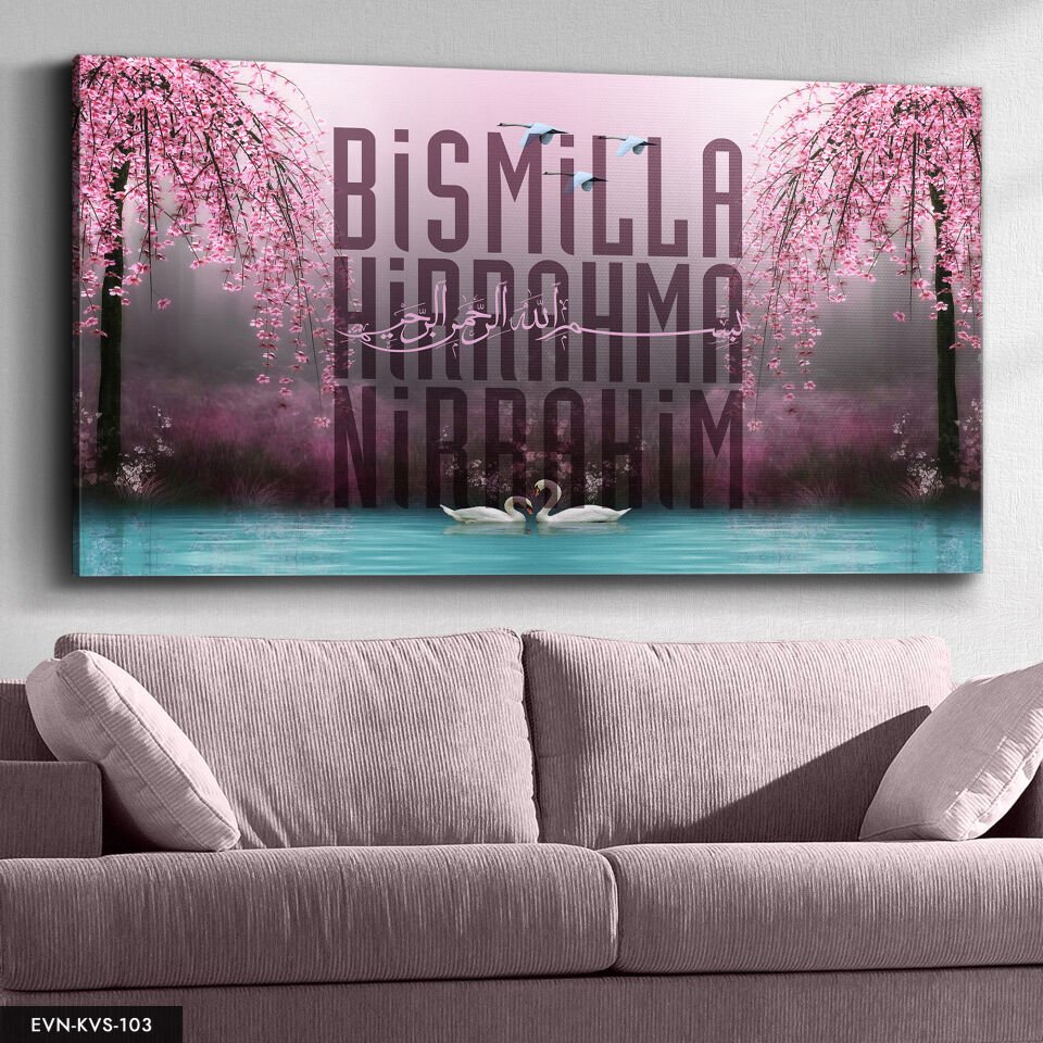 Besmele Yazılı Kuğu Gölü Tek Parça Kanvas Canvas Tablo Tablo