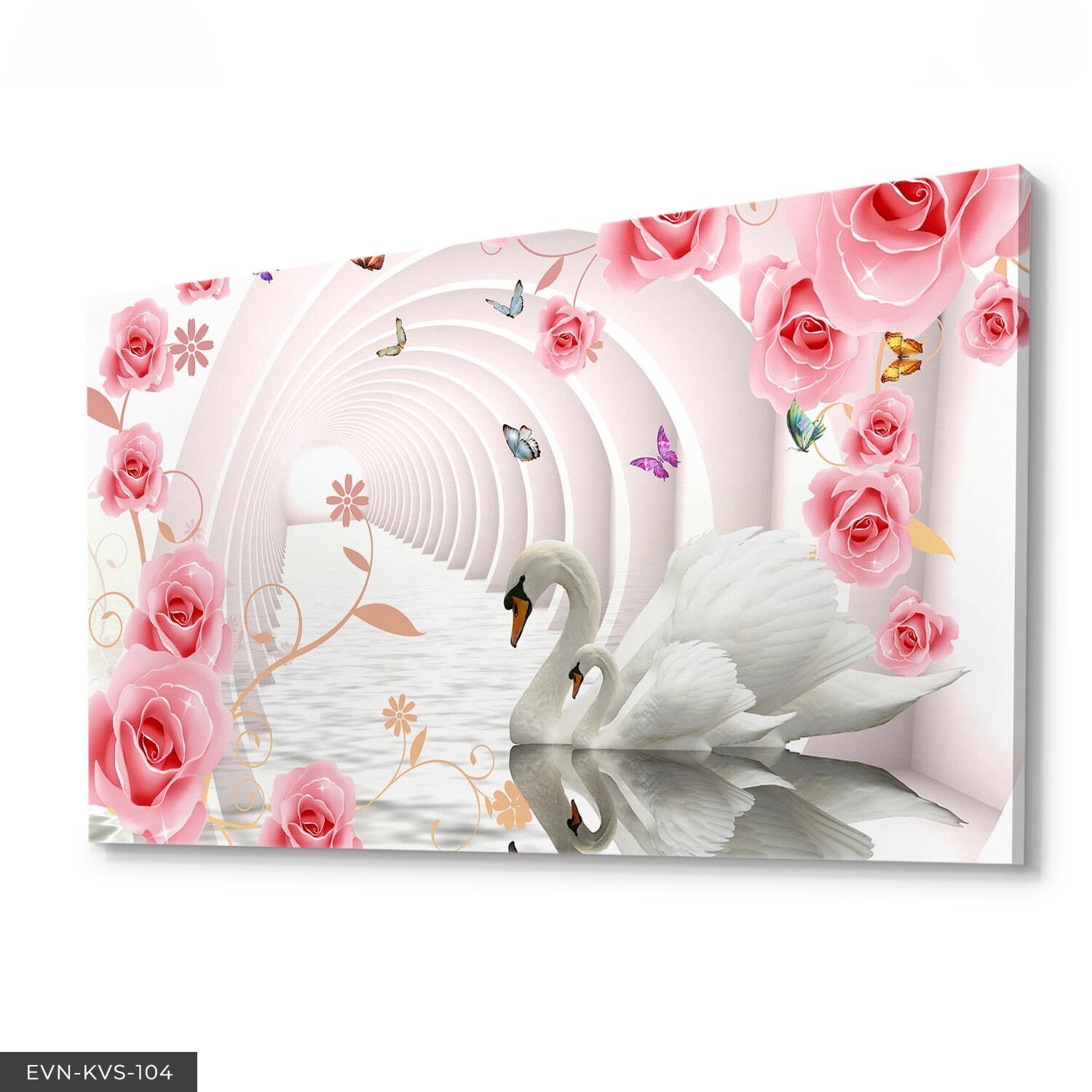 Kuğular Tek Parça Kanvas Canvas Tablo Tablo 40 x 30 CM - Çok Renkli