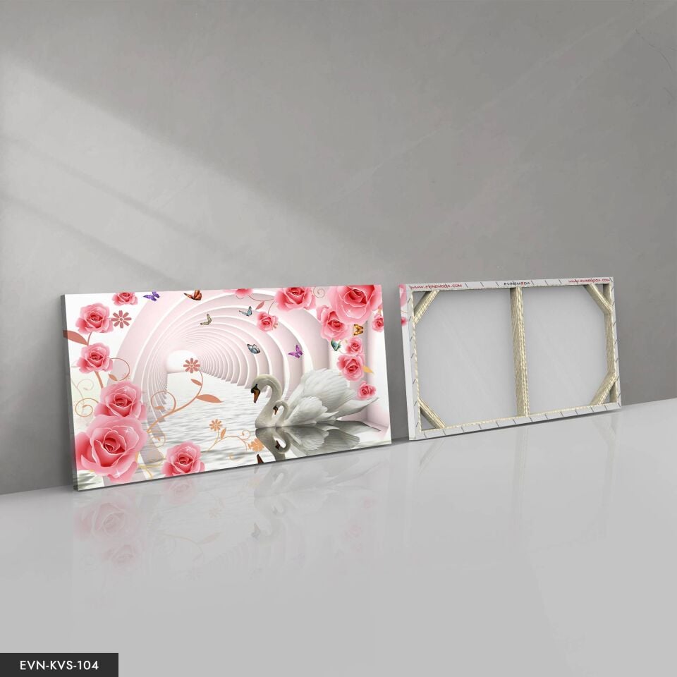 Kuğular Tek Parça Kanvas Canvas Tablo Tablo 40 x 30 CM - Çok Renkli