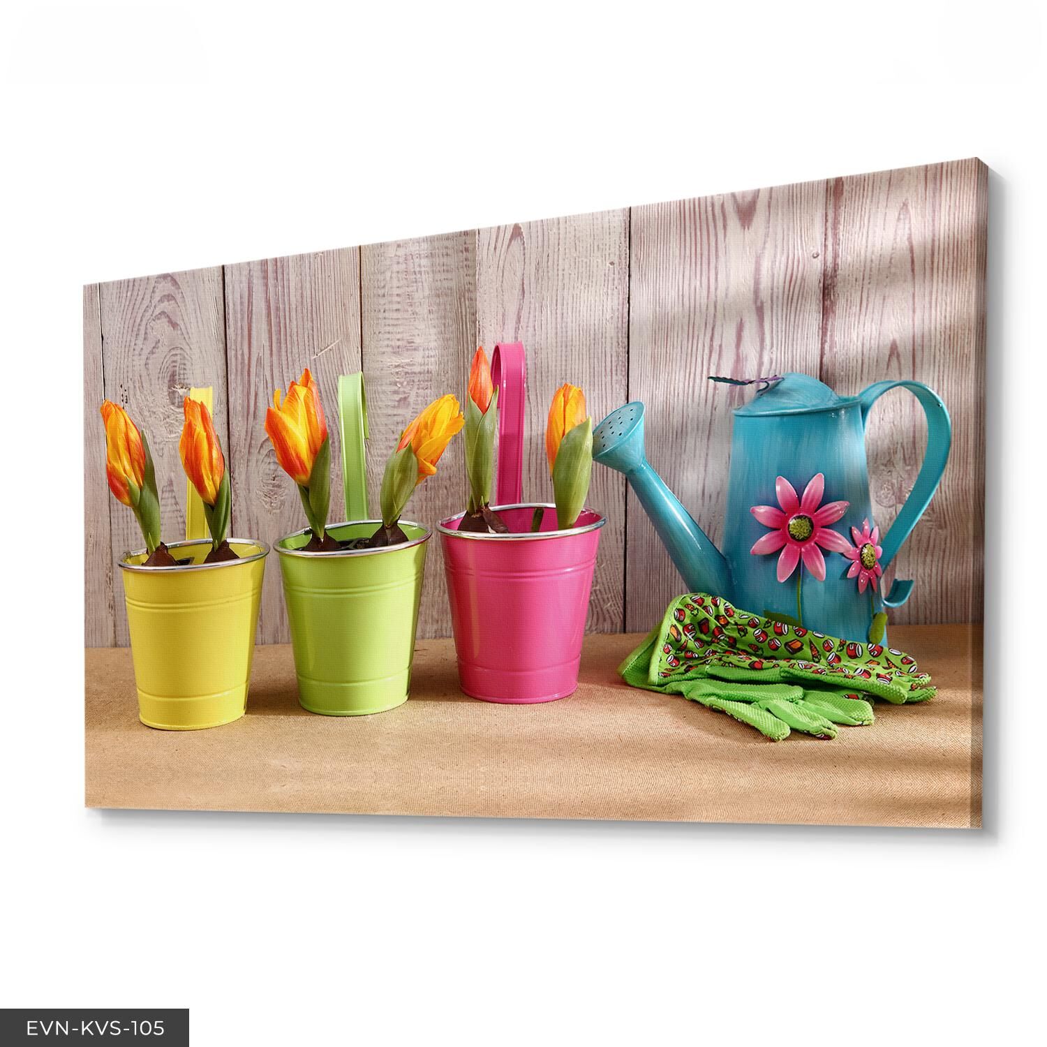 Renkli Saksı Tek Parça Kanvas Canvas Tablo Tablo 40 x 30 CM - Çok Renkli