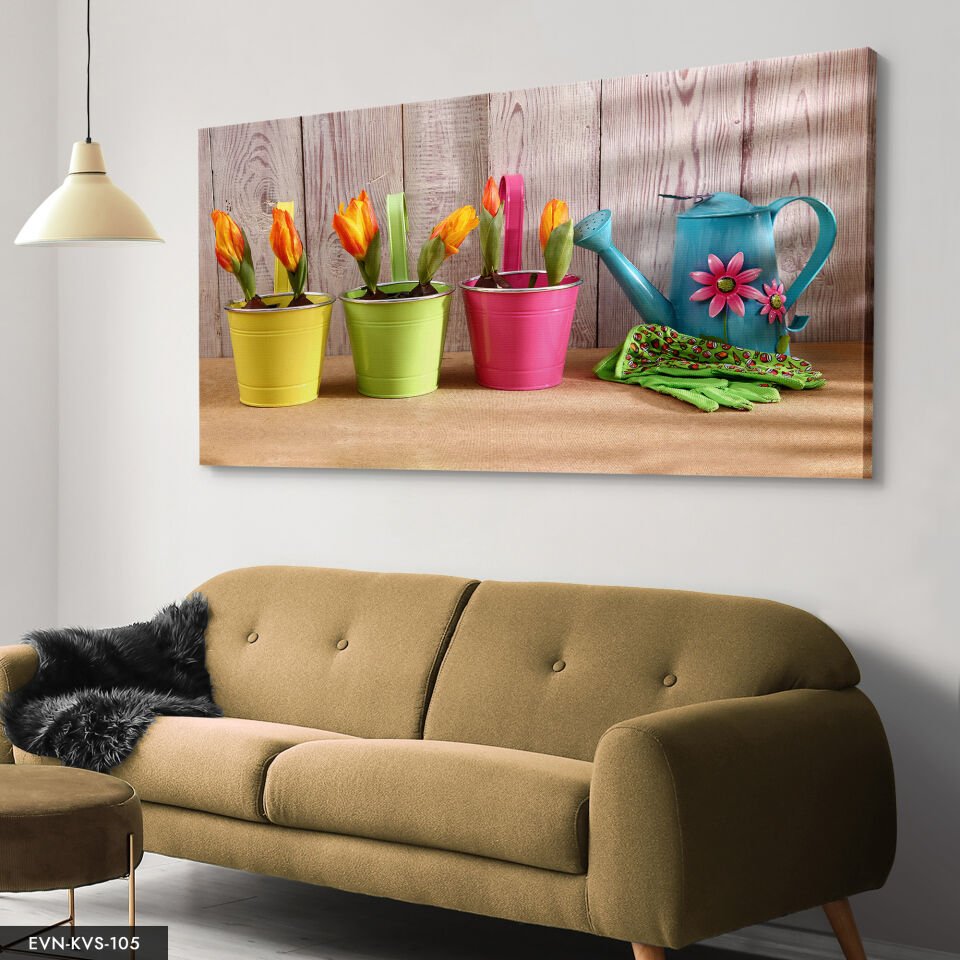 Renkli Saksı Tek Parça Kanvas Canvas Tablo Tablo