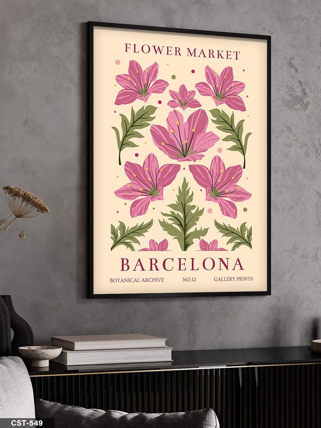 Flower Market Barcelona Tek Parça Ahşap Çerçeveli Tablo Siyah - 40 x 60 CM