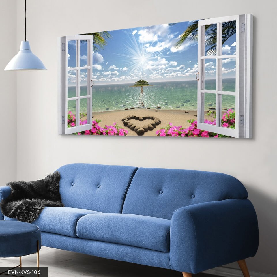 Sahile Açılan Pencere Tek Parça Kanvas Canvas Tablo Tablo