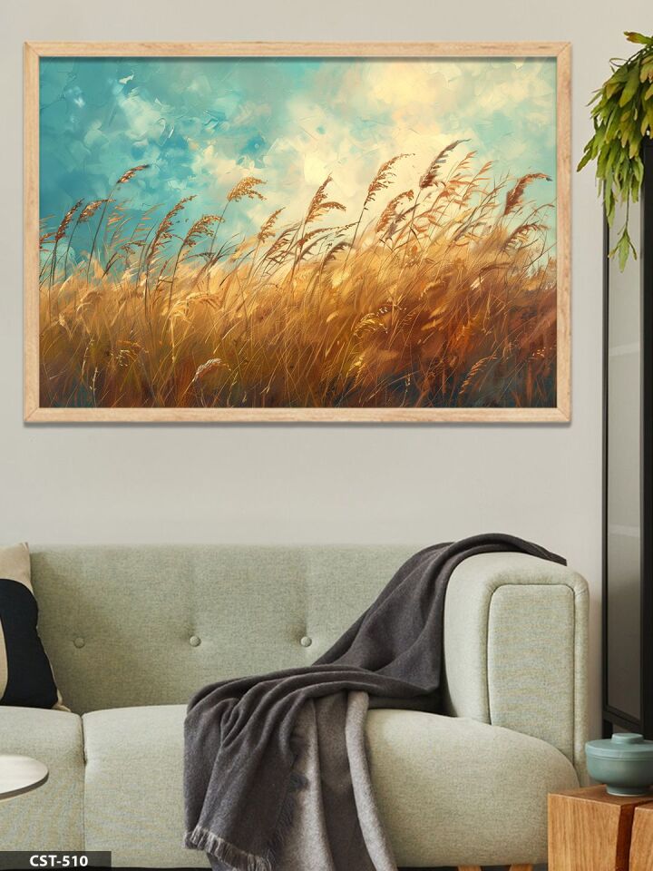 Sarı Tarlalar Tek Parça Ahşap Çerçeveli Tablo Naturel - 30 x 40 CM
