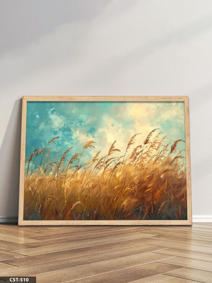 Sarı Tarlalar Tek Parça Ahşap Çerçeveli Tablo Naturel - 30 x 40 CM