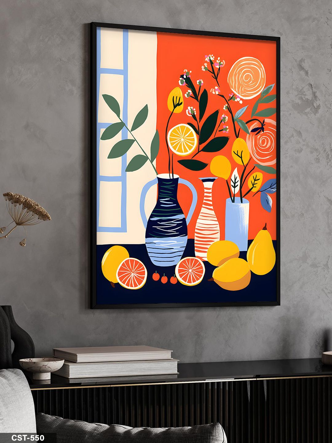 İllüstrasyon Natürmort Tek Parça Ahşap Çerçeveli Tablo Siyah - 40 x 60 CM
