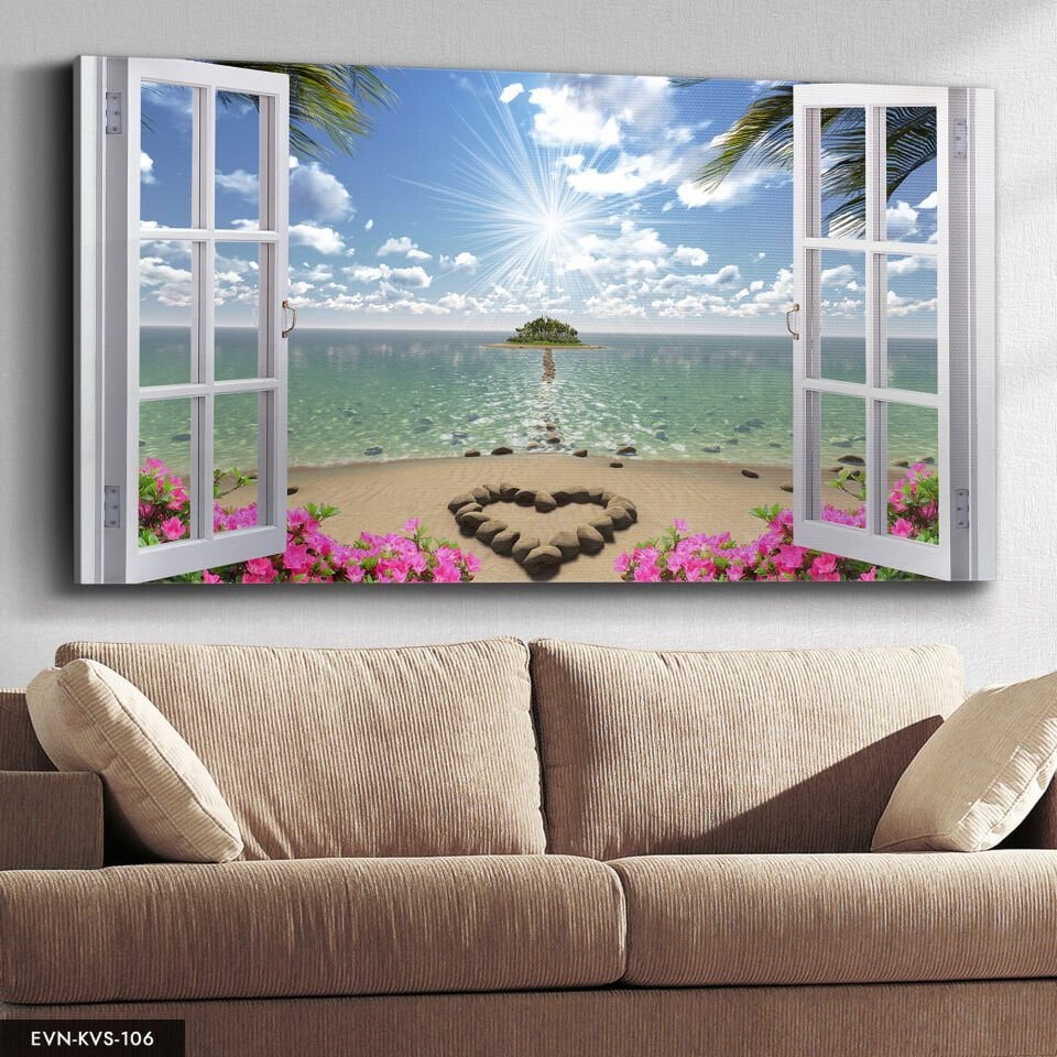 Sahile Açılan Pencere Tek Parça Kanvas Canvas Tablo Tablo