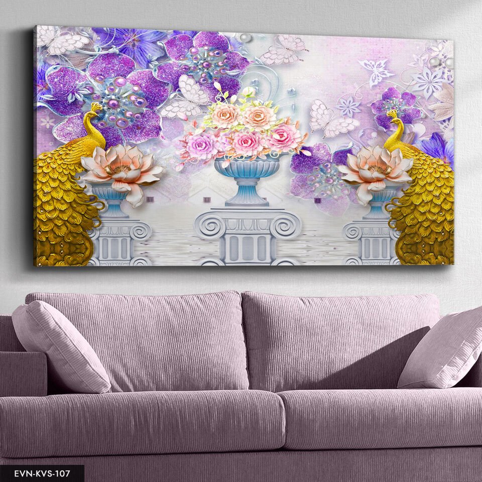 Altın Renkli Tavus Kuşu Tek Parça Kanvas Canvas Tablo Tablo