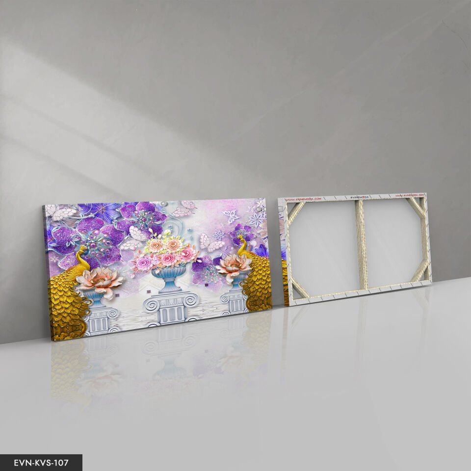 Altın Renkli Tavus Kuşu Tek Parça Kanvas Canvas Tablo Tablo