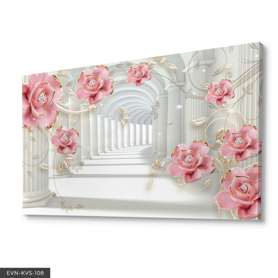 Pembe Gül Ve Incili Tek Parça Kanvas Canvas Tablo Tablo