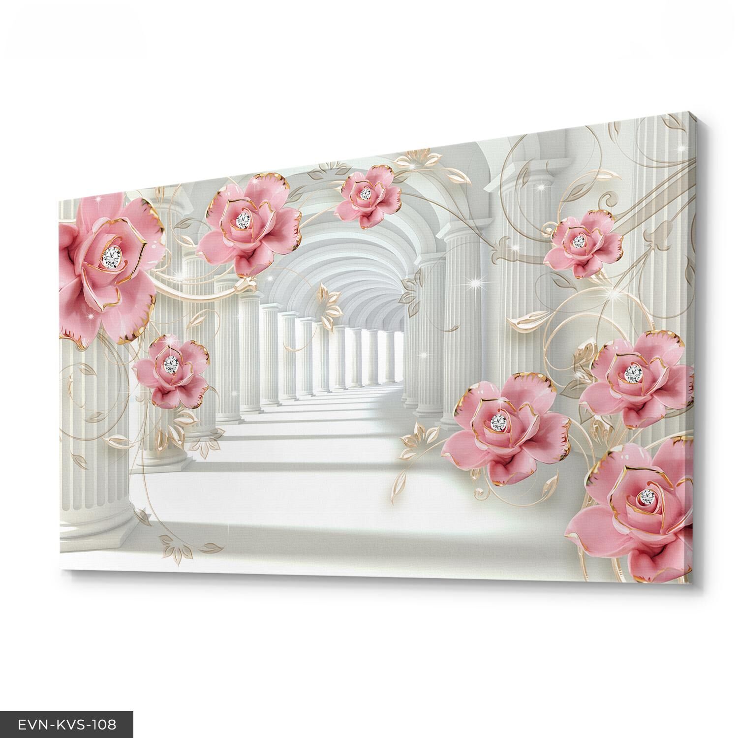 Pembe Gül Ve Incili Tek Parça Kanvas Canvas Tablo Tablo 40 x 30 CM - Çok Renkli