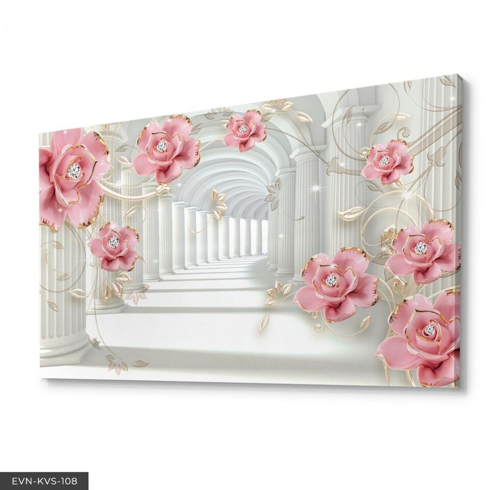 Pembe Gül Ve Incili Tek Parça Kanvas Canvas Tablo Tablo