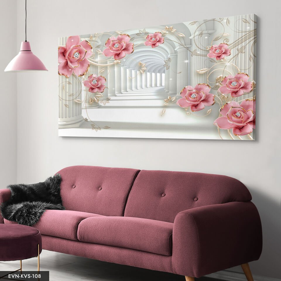 Pembe Gül Ve Incili Tek Parça Kanvas Canvas Tablo Tablo