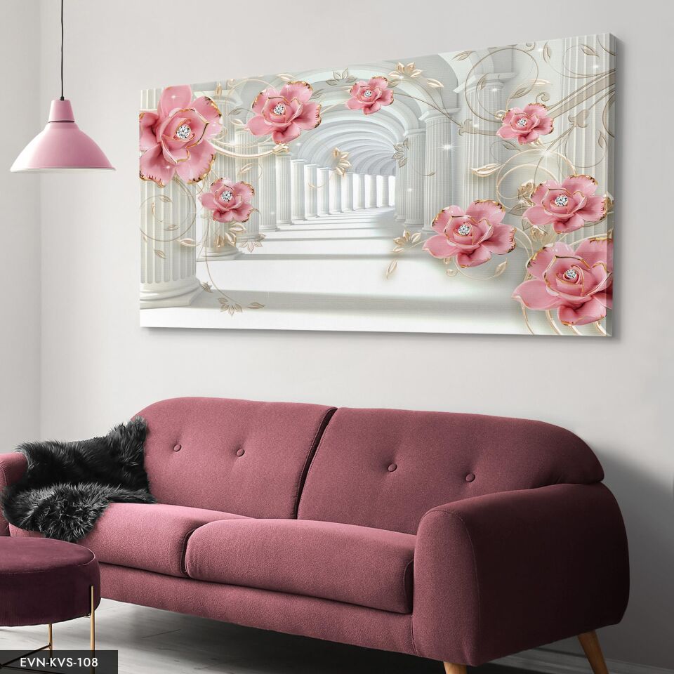 Pembe Gül Ve Incili Tek Parça Kanvas Canvas Tablo Tablo 40 x 30 CM - Çok Renkli