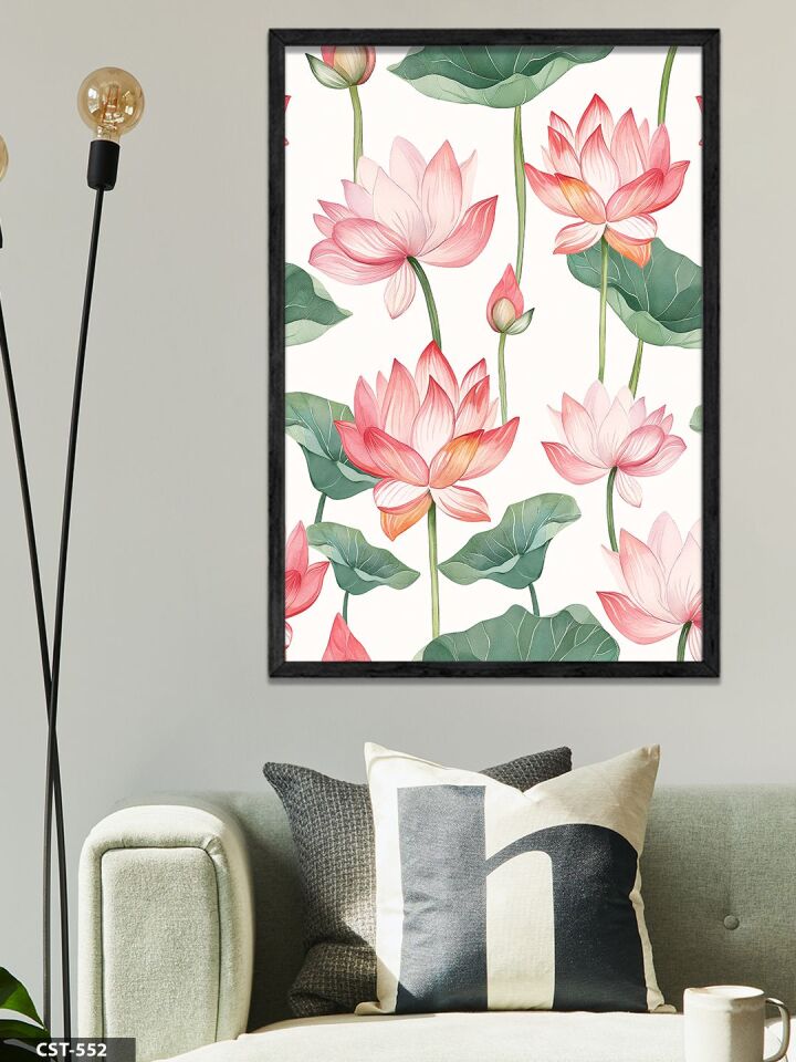 Pembe Nilüfer Tek Parça Ahşap Çerçeveli Tablo Siyah - 40 x 60 CM
