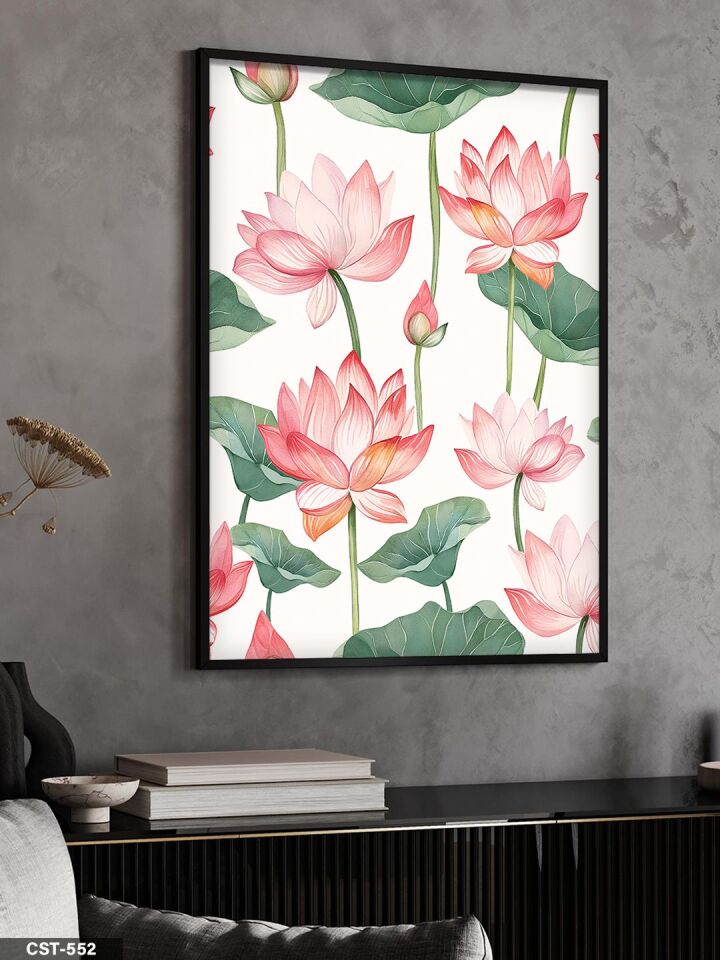 Pembe Nilüfer Tek Parça Ahşap Çerçeveli Tablo Siyah - 40 x 60 CM